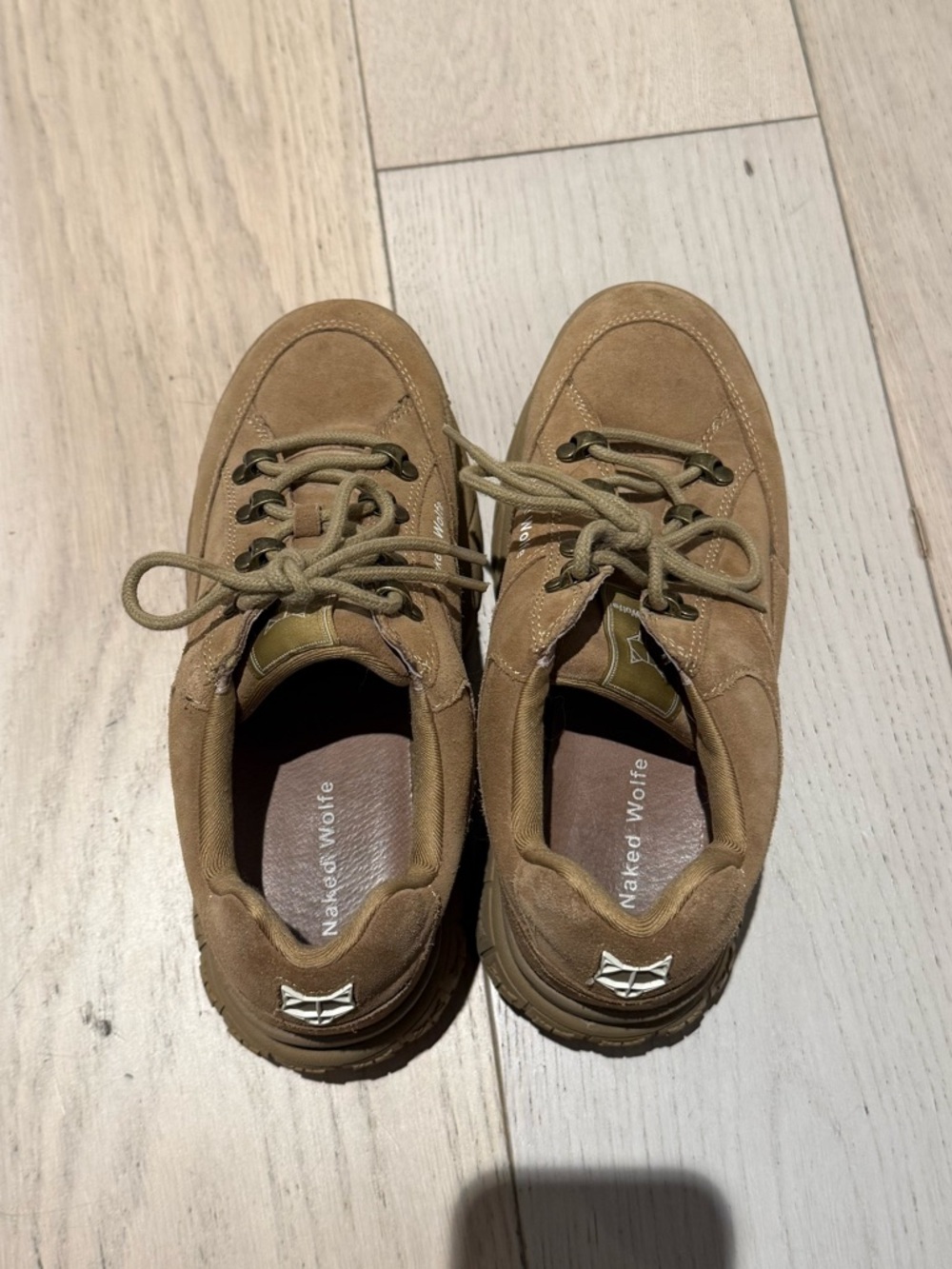 Naked Wolfe Women’s Tan Suede Platform Sneakers